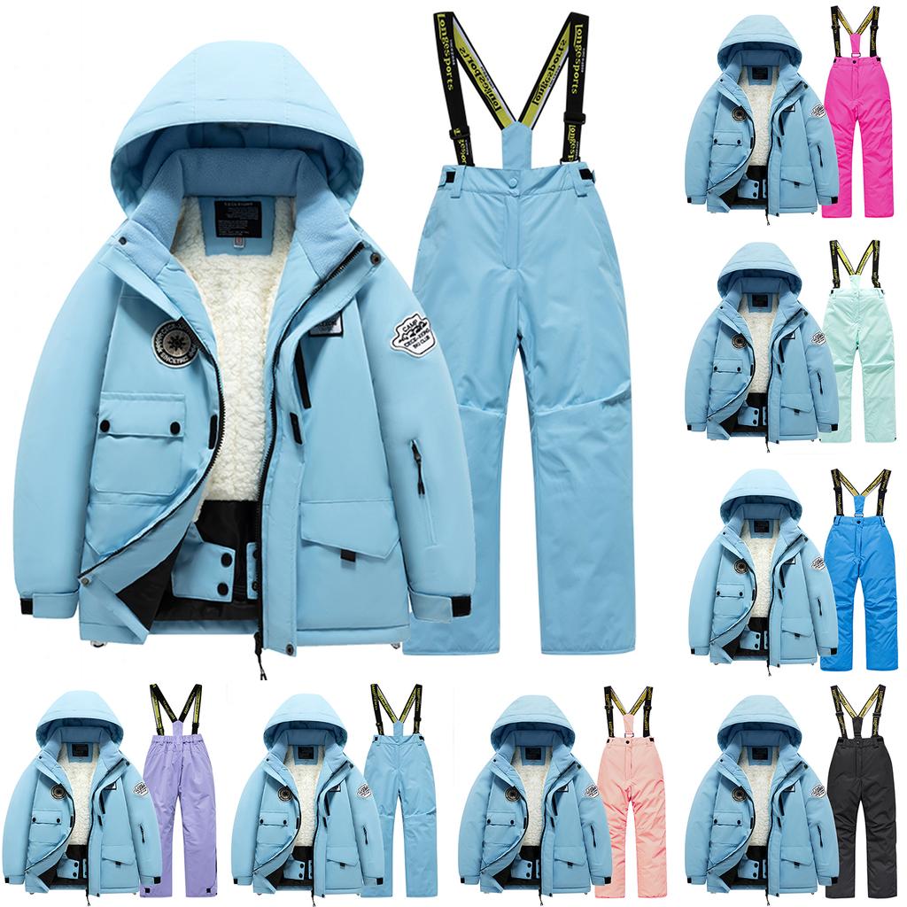 Children's Fashion Skiwear Set Boys' And Girls' Thickened Waterproof Warm Ski Suit Jacket And Trousers Outfit Set