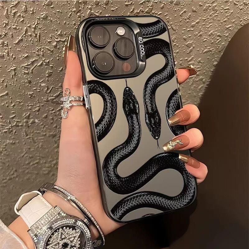 Стильный и модный черный чехол-змея для iPhone 17 Pro, лазерный чехол 16/15 мм, 14 см, противоударный для Apple 12 11Xs Max