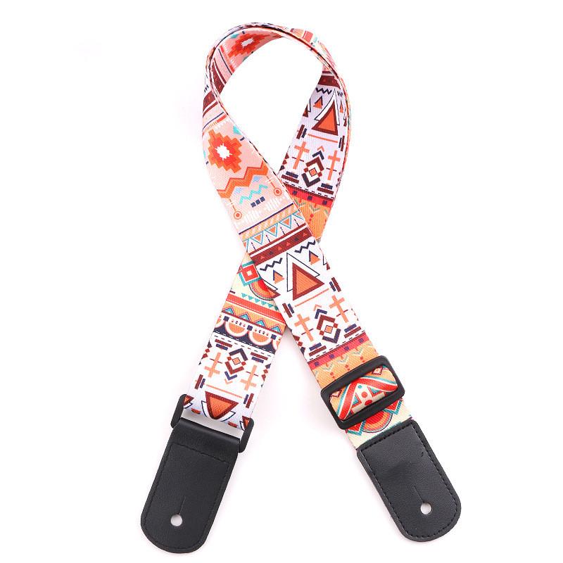 Регулируемый кожаный и тканевый гитарный ремень в этническом стиле с различными узорами для акустических и бас-гитар
