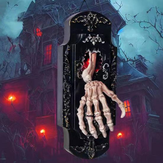 Дверной звонок с распылителем на Хэллоуин, активируемый движением, скелетный дверной звонок с красным светом и