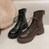 Fashion Women's Genuine Leather Ankle Boots 2024 Autumn/Winter Fashion Plush Thick Sole British Style Elevated Mid Length Short Boots