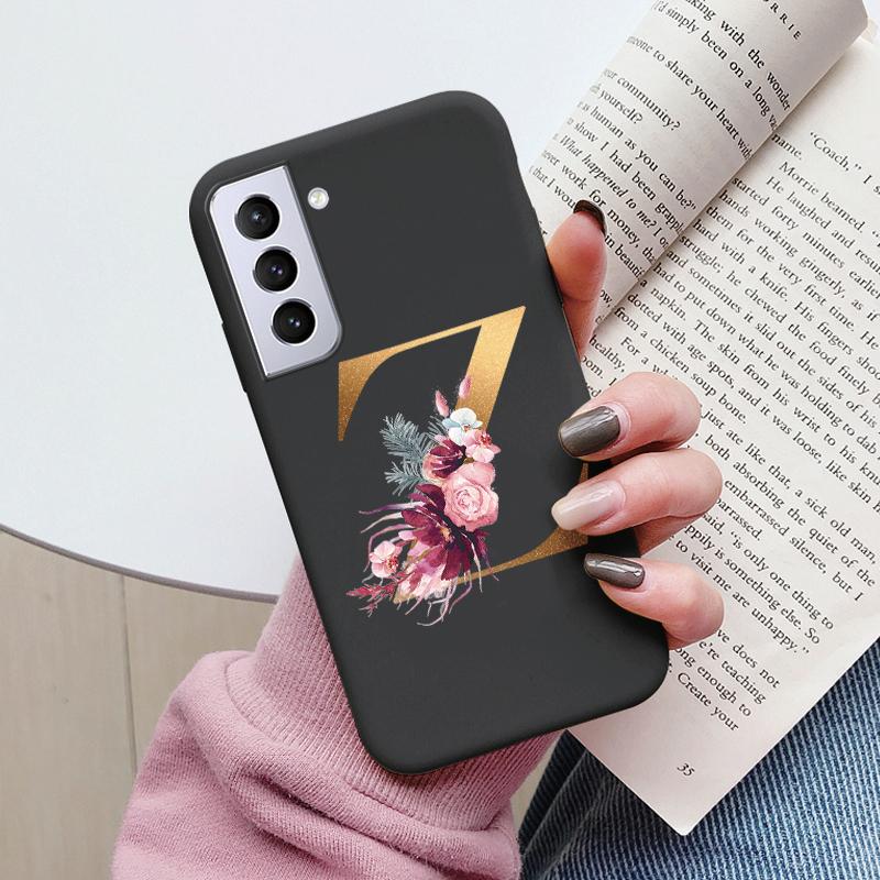 For Samsung Galaxy S21 S21 FE Case S21 Plus Flower Gold Letter A Z Soft Silicone Phone Cover For Samsung S21 Ultra Bumper S21+