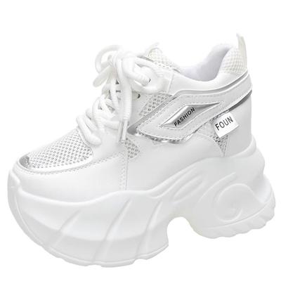 Модные женские кроссовки на толстой подошве 2024 года, летние повседневные туфли из дышащей сетки на танкетке 10 см, туфли на платформе, женские спортивные туфли для папы