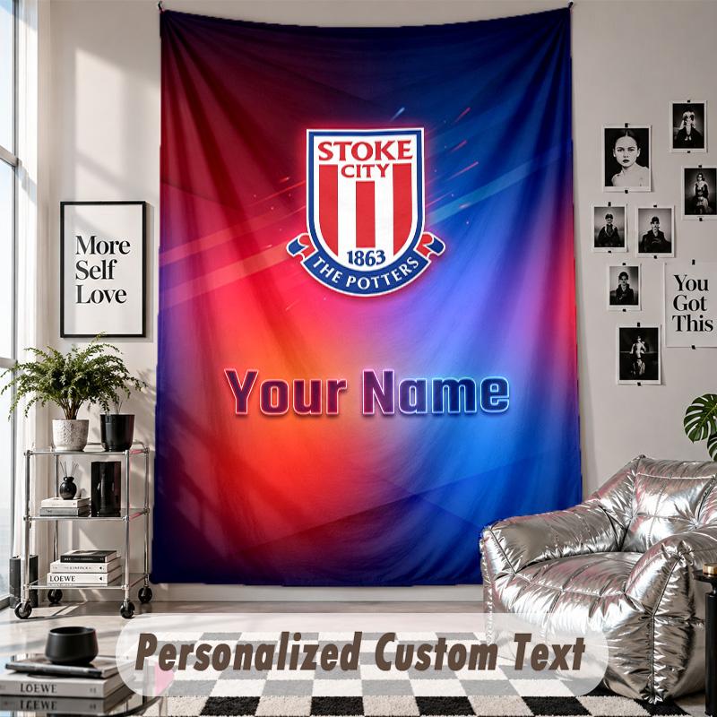 Wall Hanging Tapestry With Custom Name & Text, Stoke City FC Decorative Tapestry For Bedroom