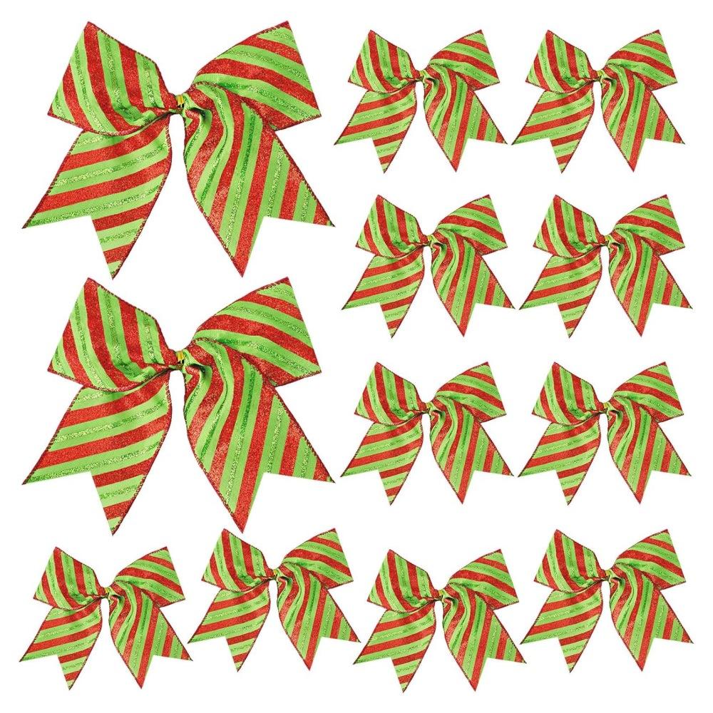 12PC Red and Green Christmas Polka Dot Bow Decorative Bow for Party Festive BowSet Xmas Wreath Holiday Elf Tree Garland Decora