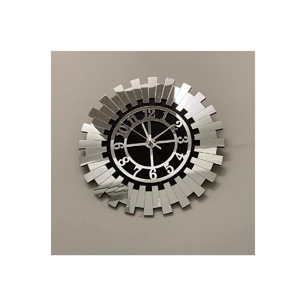 Small Decorative Wall Clock 35x35 Cm Stylish Turkish Numerals Black Mdf With Silver Mirrored Plexiglass