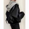 Autumn Retro Buttoned Casual Loose Versatile Hooded Leather Jacket Simple Style