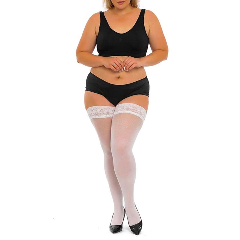 Plus Size Lace Thigh High Stockings Sheer Extra Large Size Lace Stockings for Women