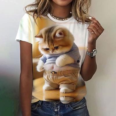 Винтажные топы, женская футболка с рисунком котенка, одежда в стиле Харадзюку, повседневные футболки с коротким рукавом, летний женский пуловер, свободная уличная одежда