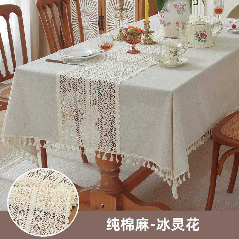 Cotton Linen Blend Tablecloth With Cutout Detail Solid Color Rustic American Farmhouse Style Rectangular Dining Table Cover