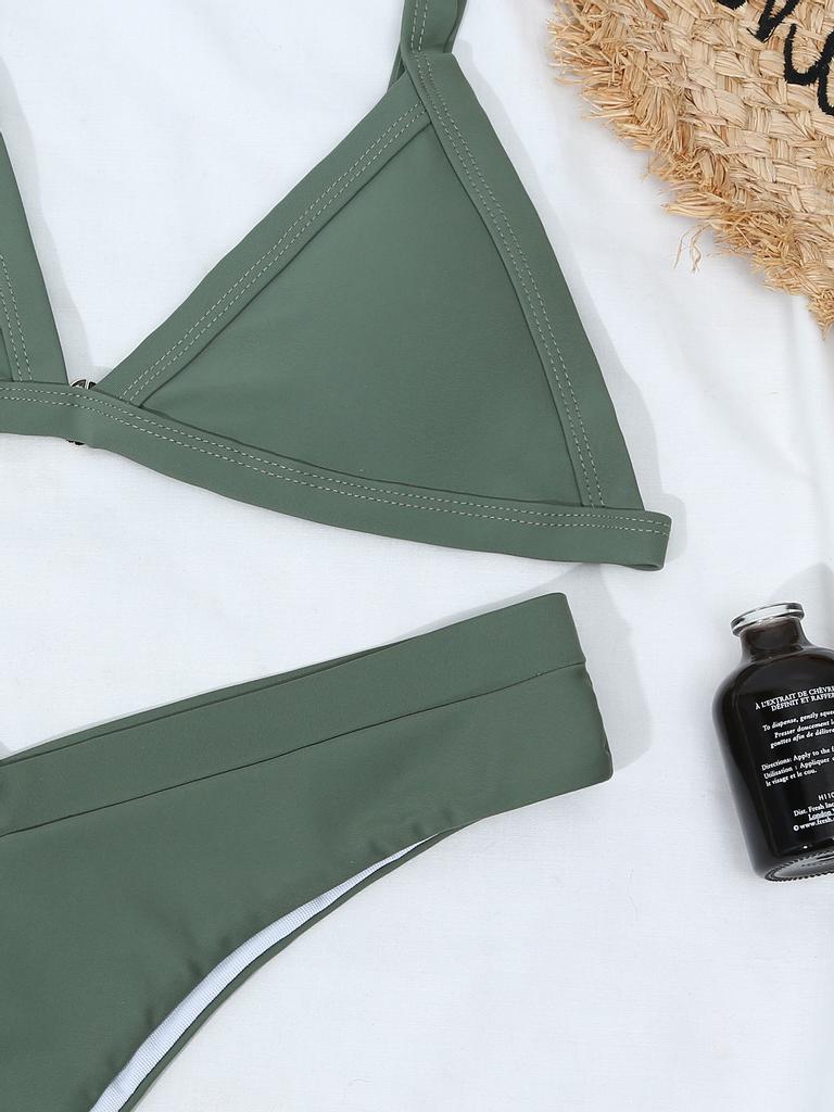 Женское сексуальное однотонное бикини с треугольной чашкой и V-образной талией с заниженной талией