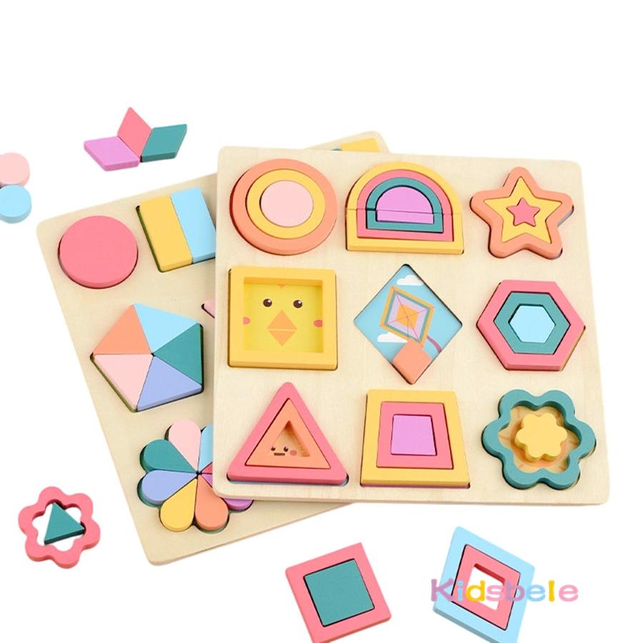 Деревянная 3D Геометрическая Форма Сопоставление Обучающая Игрушка Монтессо Красочный DIY Пазл Логический Интеллект Вечеринка Графическая Игра Для Детей