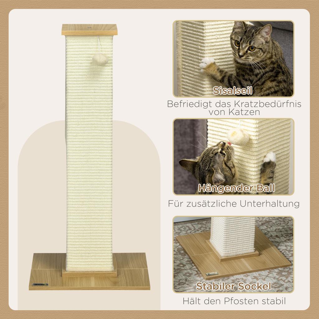 80cm Scratching Post, with Toy Ball, Sisal Rope - White