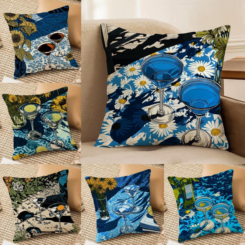 seller cocktail glass print Pillow Case Silky elegant Comfort Sofa Bed Invisible zipper