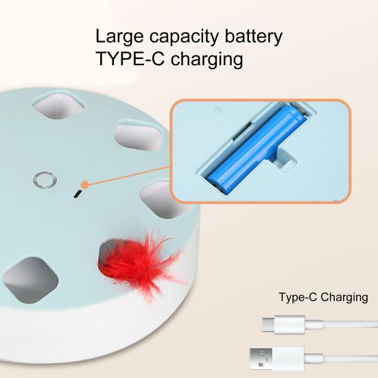 Игрушка для кошки Дизайн с 8 отверстиями Сменное перо Интеллектуальная Устойчивая к укусам Автоматическое включение/выключение Снятие скуки АБС Пластик Для помещения Электрическая Умная Игрушка-дразнилка для кошки