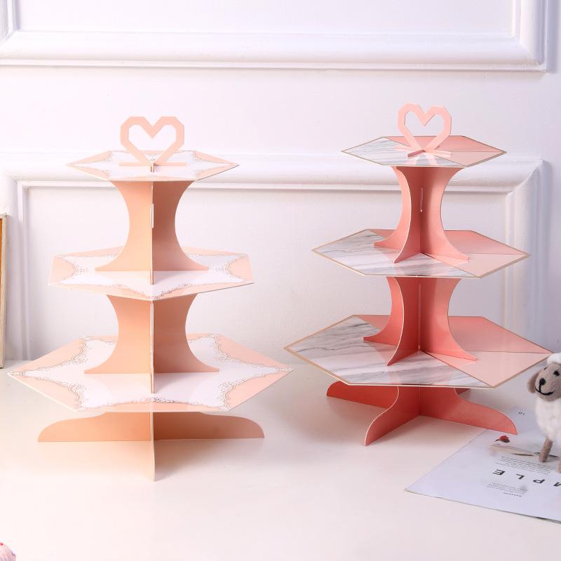 Складная трехъярусная бумажная подставка для торта, товары для дня рождения, десертный стол, украшение для торта, цветная подставка для кексов