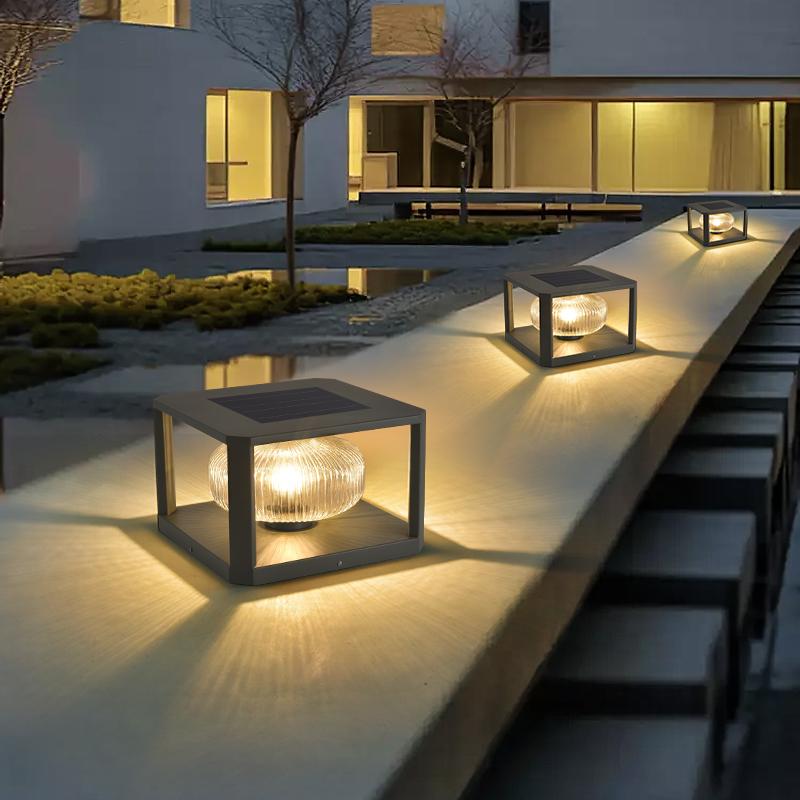 Modern Atmospheric Villa Pillar Lamp Solar Energy Rechargeable Outdoor Waterproof Garden Lamp Garden Hotel Creative Pillar Lamp