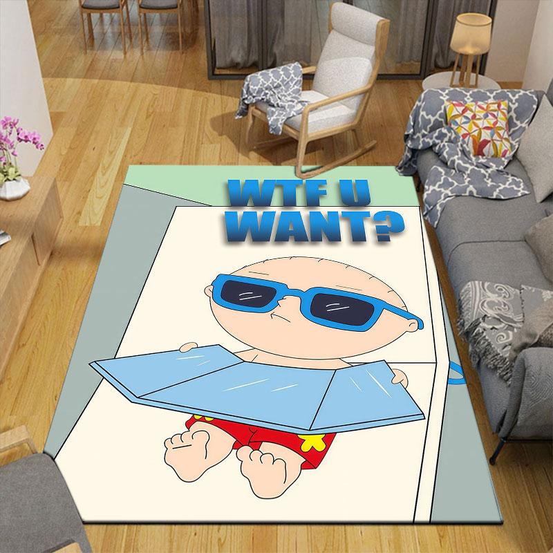 Stewie Griffin Family Guy Flannel Printed Carpet, Home Sofa Decoration for Living Room & Bedroom, Non‑Slip Play Flannel Floor Mat for Game Room