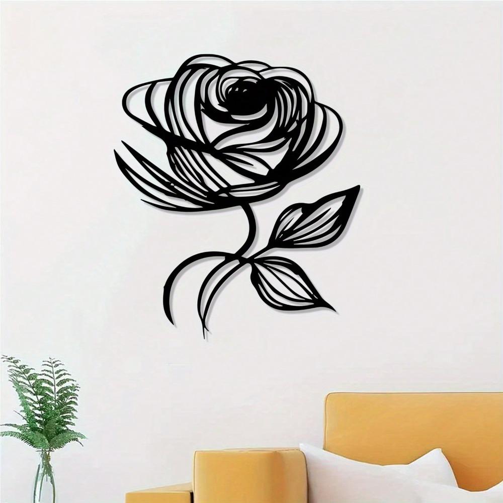 Metal Wall Art Rose Flower Sculpture Elegant Home Decor for Living Room Valentine Anniversary Gift Powder Coated Metal