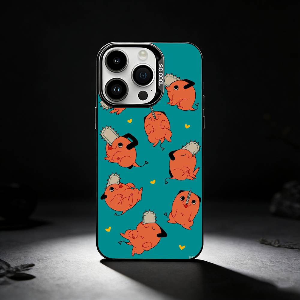 Anime P-Pochita Phone Case For iPhone 17,16,15,14,13,12,11 Plus,Pro Max,XS,Colored silver phone case