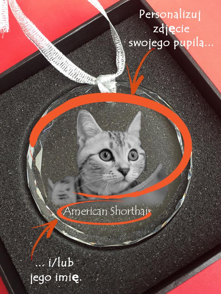 American Bobtail - crystal bauble with a photo, photo of a cat in crystal, personalized Christmas tree ornament by Art-Dog brand
