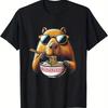 Cappybara Noodles Rodent Graphic Print Summer Autumn Winter Men's and Women's Short Sleeved T-shirt Casual Loose Outdoor Street