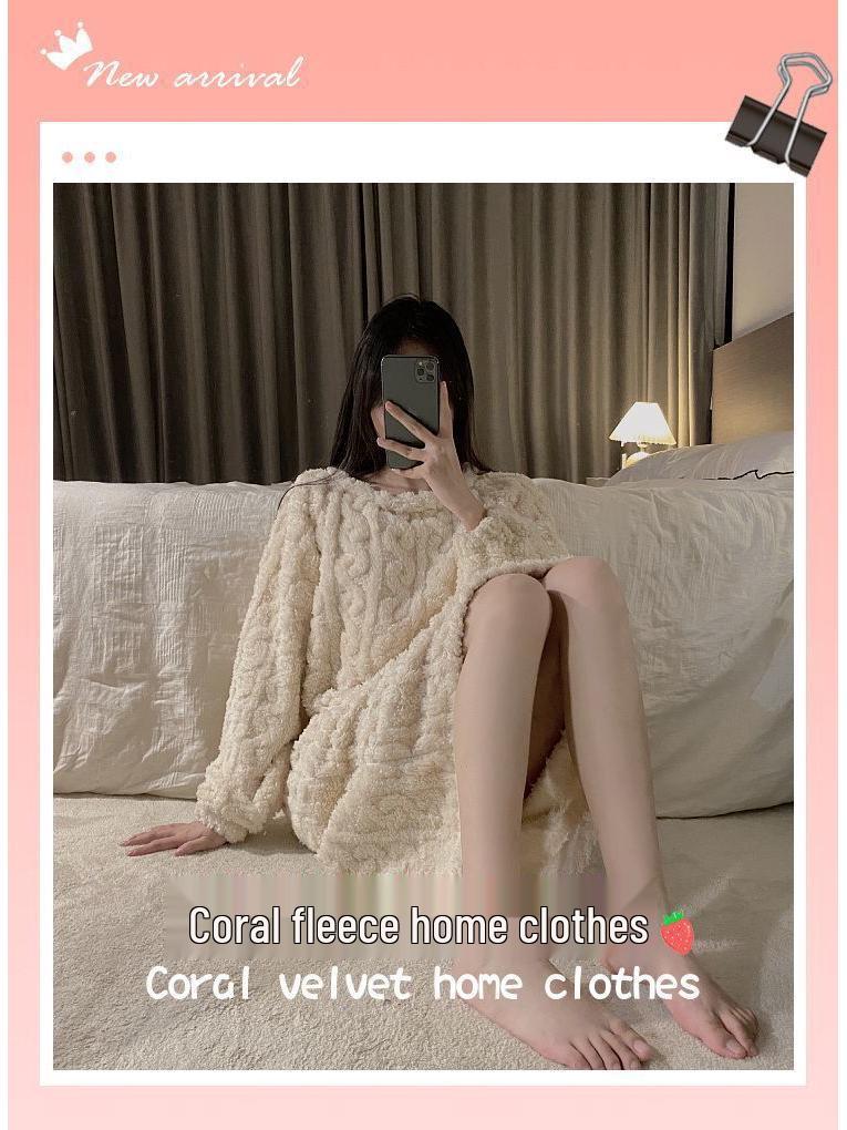 Cozy Coral Fleece Long Nightdress - Large Size Warm Winter Pajamas with Plush Velvet
