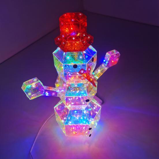 Christmas Prismatic Iridescent Snowman Ornaments LED Light Up Snowman Figurine USB Powered Table Decor for Holiday Decoration