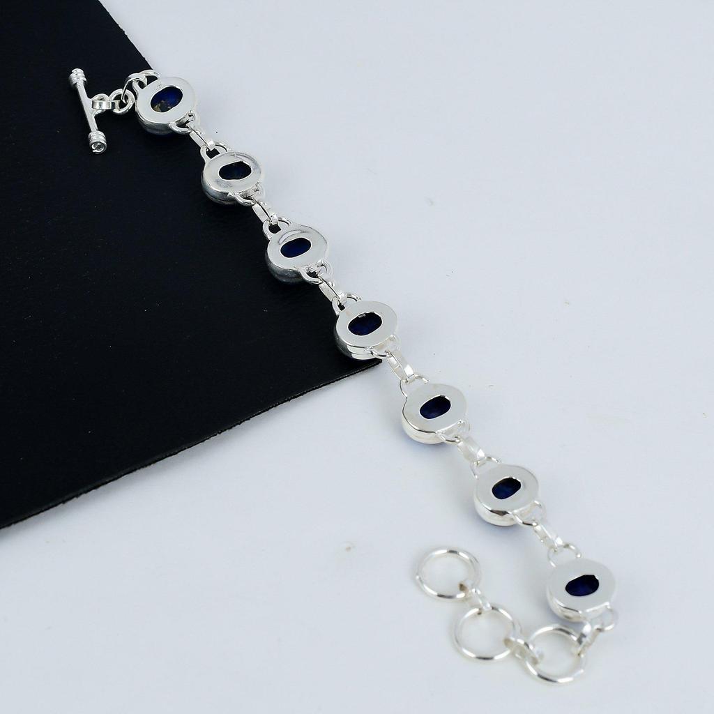 Браслет из натурального лазурита ручной работы из стерлингового серебра 925 пробы, браслет из серебра лазурита для жены, браслет унисекс на день рождения для любимой