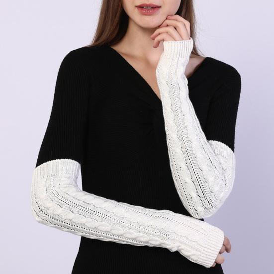 1 Pair Women Arm Warmer Thumbhole Elbow Length Stretchy Knitted Arm Sleeves Keep Warm Solid Color Fingerless Arm Gloves