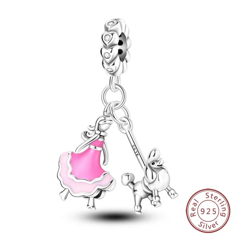 100% Copper Fashion Pink Princess Skirt Bag Lipstick Charms Beads Fit Original Bracelets Diy Jewelry Gifts