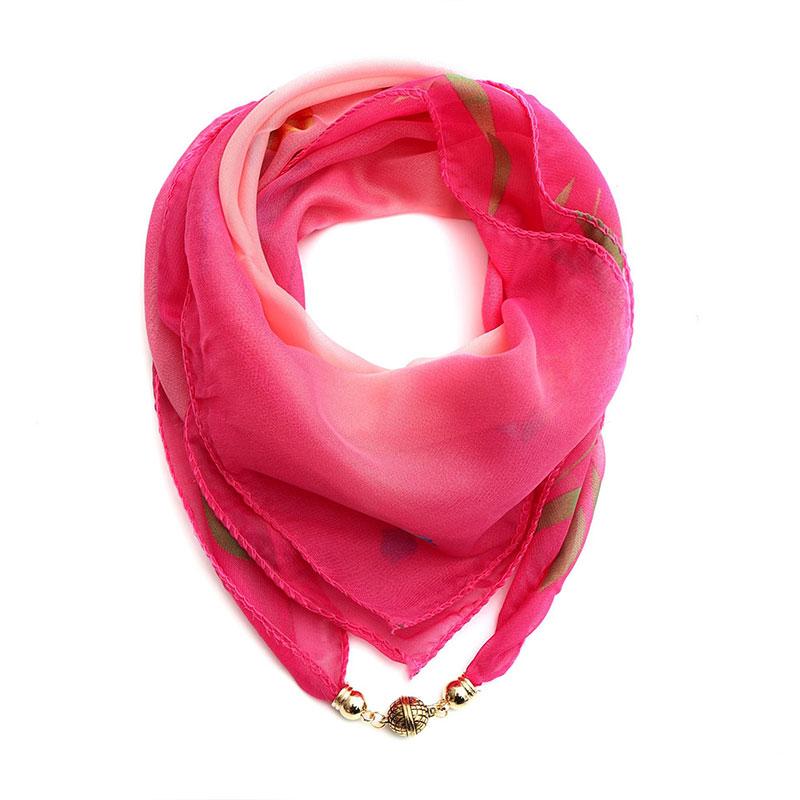 Women Necklace Accessories Chiffon Silk Scarf Magnetic Buckle Necklace Pendant Printed
