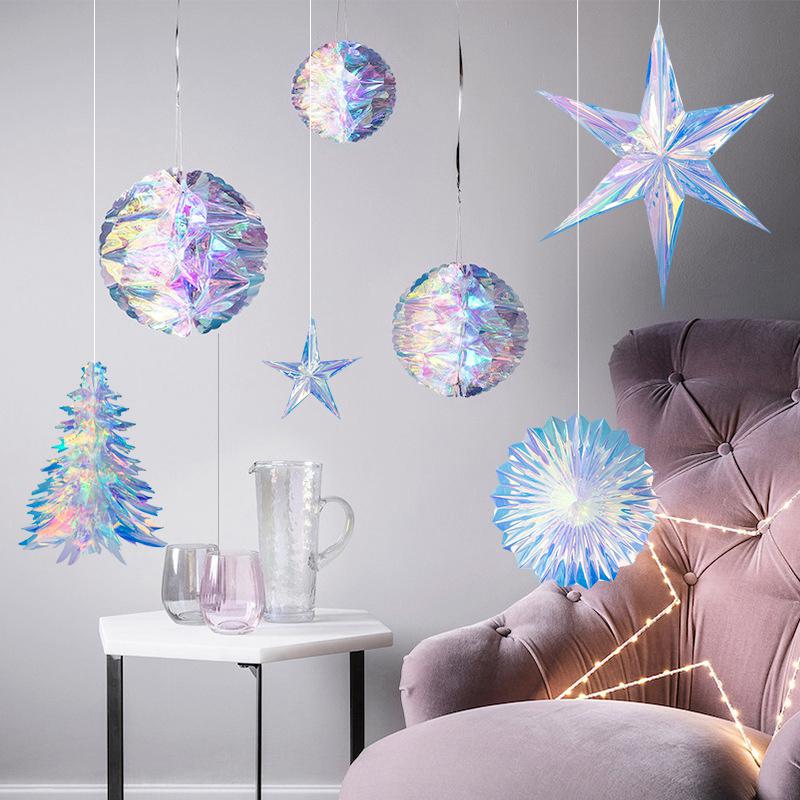 Iridescent Snowflake Honeycomb Ball Ornament - Colorful Christmas & Spring Decoration Prop