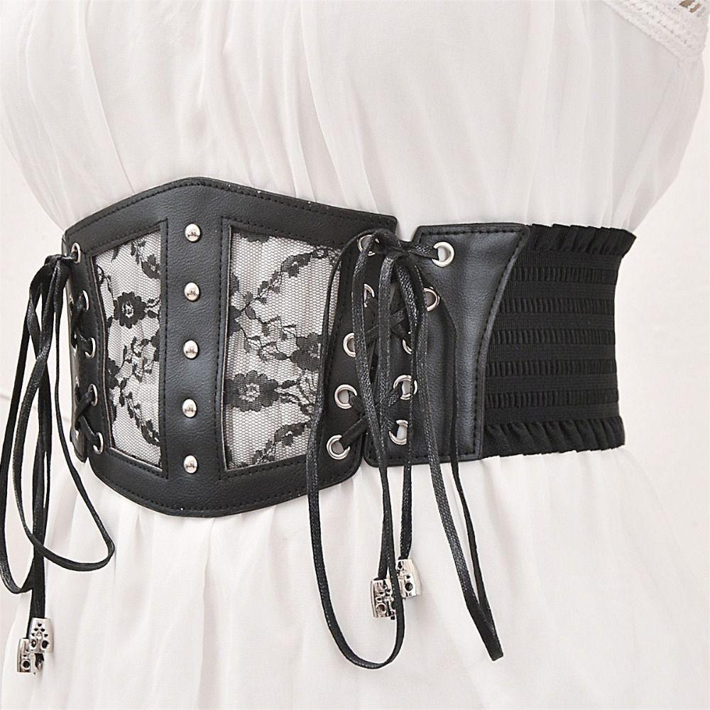 High Waist Female Waistband PU Leather Wide Waist Belt Lace Cummerbunds Clothing Accessories