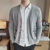Men's Trendy TB Red, White, & Blue V-Neck Grosgrain Knit Cardigan Sweater for Autumn/Winter