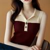 Корейский женский темпераментный контрастный цвет лацкан пуговицы без рукавов тонкий вязаный жилет