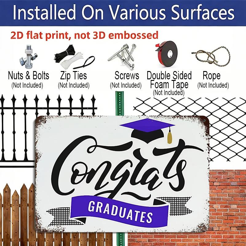 2D Flat, 1pc Graduation Cap Metal Wall Sign - Vintage Class of Diploma Decor with Black & Golden Cap & Greek Letters, Durable Aluminium Graduation