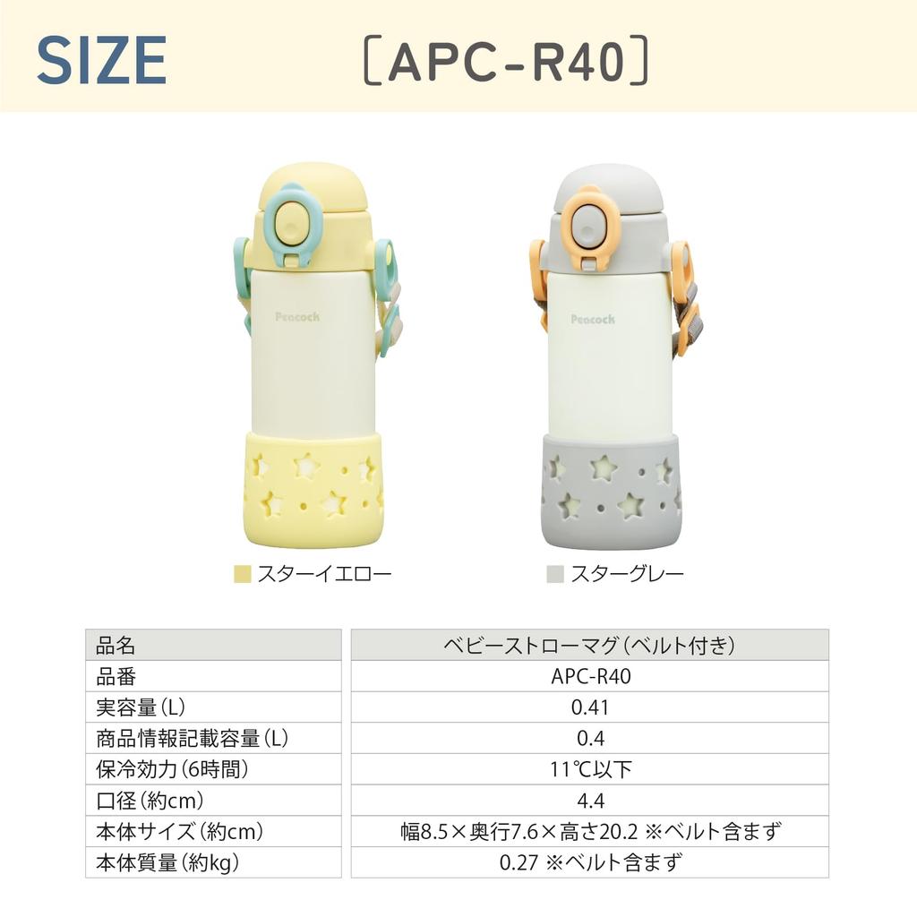 Бутылка для воды Peacock для младенцев 400 мл с соломинкой для холодной воды и одним нажатием на соломинку Кружка для младенцев Star Grey HS The-peacock [С ремнем/можно мыть в посудомоечной машине] APC-R40