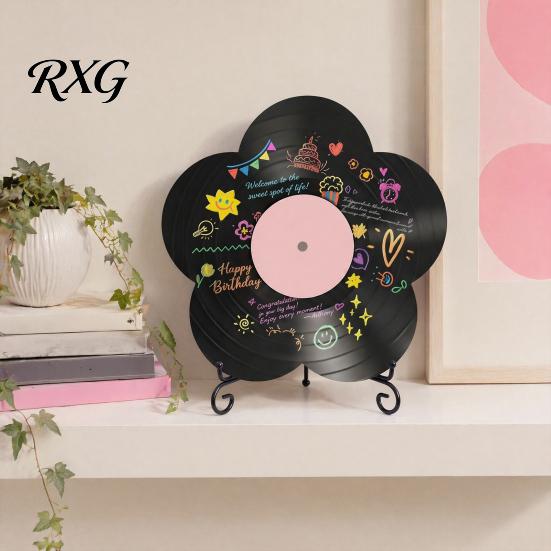 Handmade Keepsake Board Flower Vinyl Record Ornament, DIY Custom Board, with Sign in Display Stand Design, Personalized Birthday Anniversary
