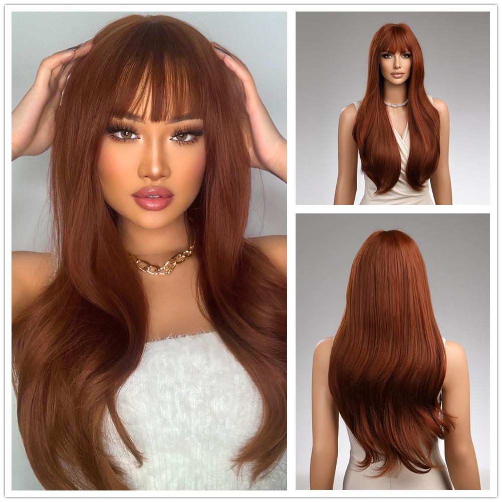 BLONDE UNICORN Длинные прямые парики бордового цвета с челкой, термостойкие парики для женщин, повседневные косплей-вечеринки