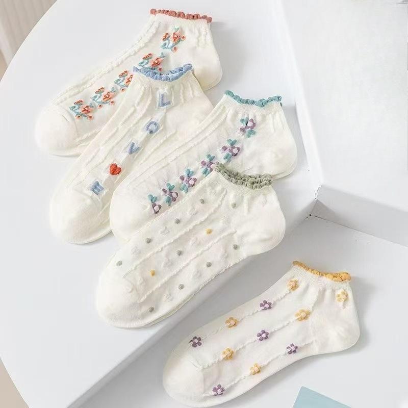5 пар Модных и милых женских носков с низким вырезом для весны и осени с кружевом, женские носки с коротким голенищем, летние носки-лодочки