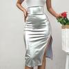 Осенние юбки Сексуальная однотонная шикарная юбка-карандаш Длинная юбка Облегающая бедра Разрез Высокая талия Юбка миди