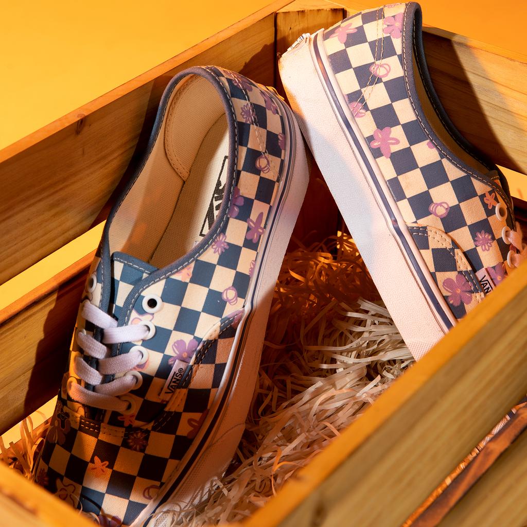 Vans Аутентичные кеды в клетку с цветочным принтом, прочные, дышащие, низкие, из парусины, унисекс, сине-белые VN0A5KS9CCG