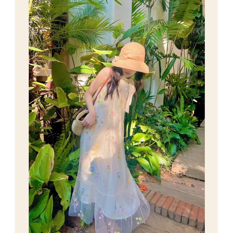 Летние свободные платья с вышивкой из сетки и висячей шеи