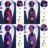 Mens Fashion Silk Necktie Purple Tie Hanky Cufflink Ring Chain Tie Tack Pin Wedding Business Set