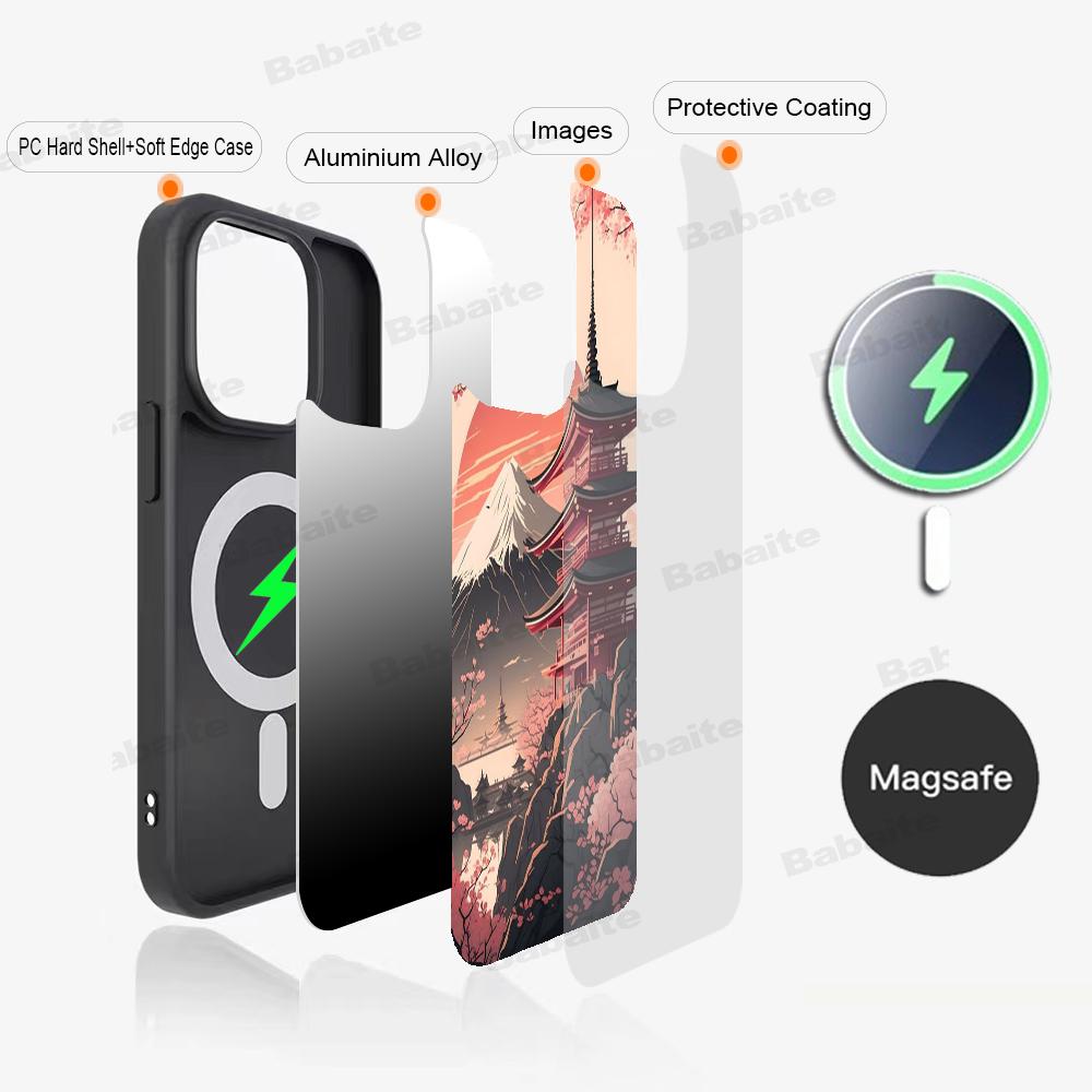 Japanese Landscape Phone Case Magnetic Case For IPhone 16 14 13 12 11 15 Pro Max Plus For Magsafe Wireless Charge Cover