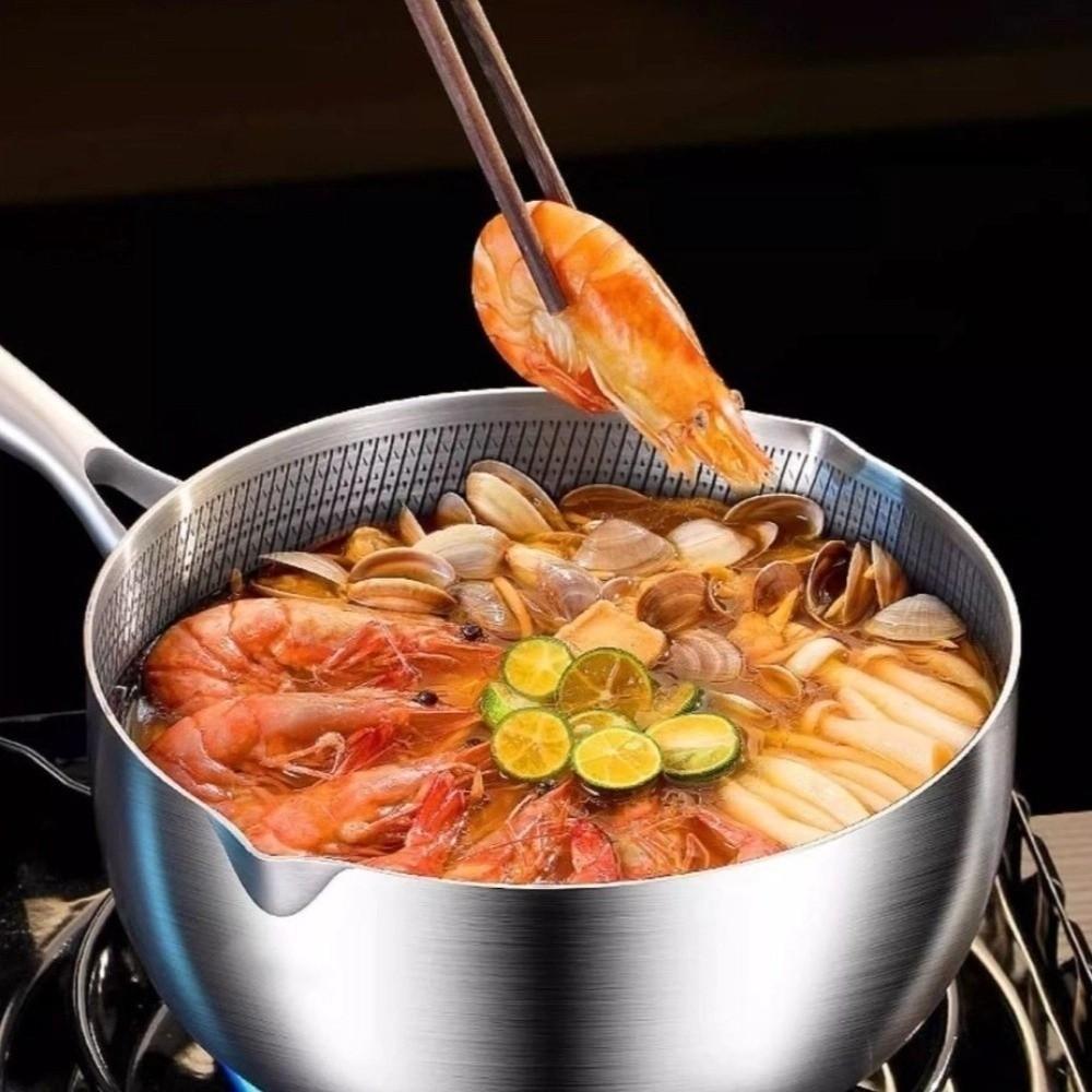 Versatile Versatile Stainless Steel Pot with Cover 18cm Non-Stick Food Pot Frying Steaming Baby Food Pot Cooking Tool