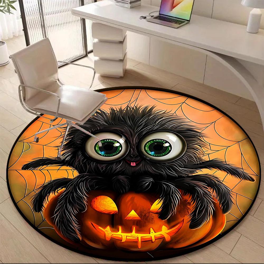 1PC Halloween Spider Office Round Area Rug, Indoor Mat Suitable For Office, Under Office Chairs Bedroom Living Room Home Decor, Room Deco 095