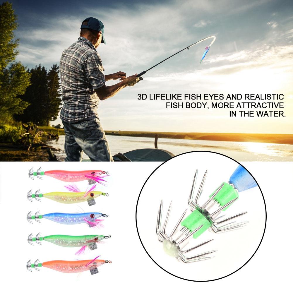 5PCs Artificial Simulation Luminous Fish Squid Jigs Hard Fishing Lures Shrimp Baits Hook