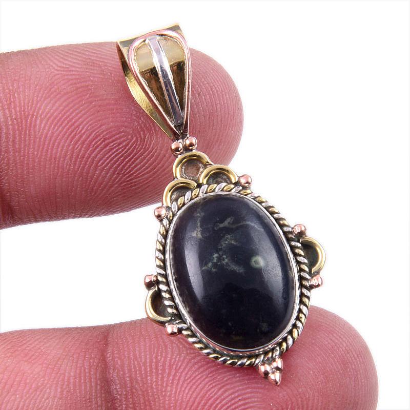 Натуральный зеленый питерсит драгоценный камень 925 пробы серебро двухцветная подвеска 1,50" O4d95